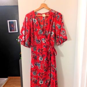 Gorgeous Red Kimono Style Wrap-around Dress